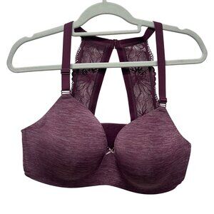 Cacique 40DD Purple Lace Racerback Underwire Bra W/ Adjustable Straps